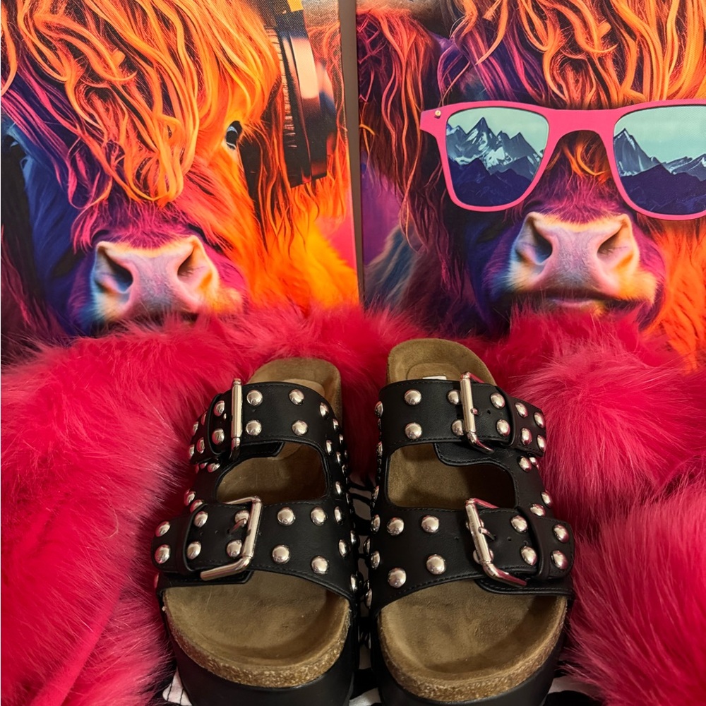 Steve Madden Studded Platform Sandals Size 7 🖤 Double Buckle Rockstar - Picture 3 of 12